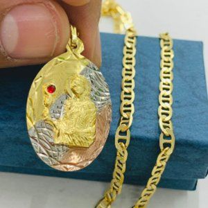 Santa Barbara Necklace Charm 33x22mm/ Mariner Link Anchor Chain Necklace 20" 24"